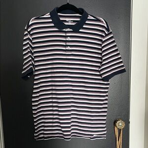 Navy and White Striped Polo Shirt